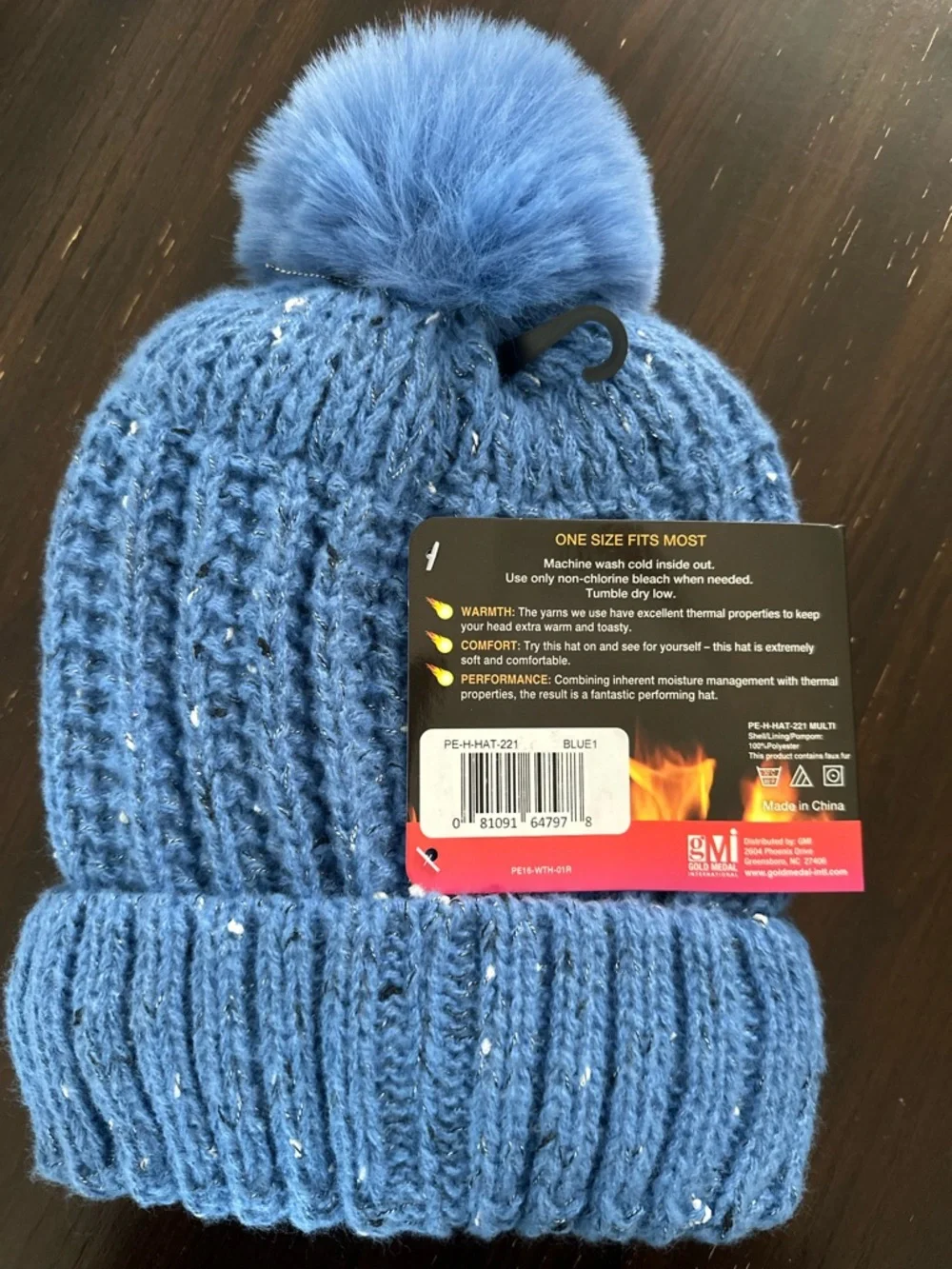 Polar Extreme Women's Blue Pom Pom Thermal Beanie